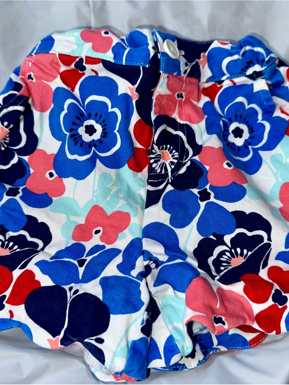 Crown Floral Pull-On Shorts — Blue, Coral & Navy